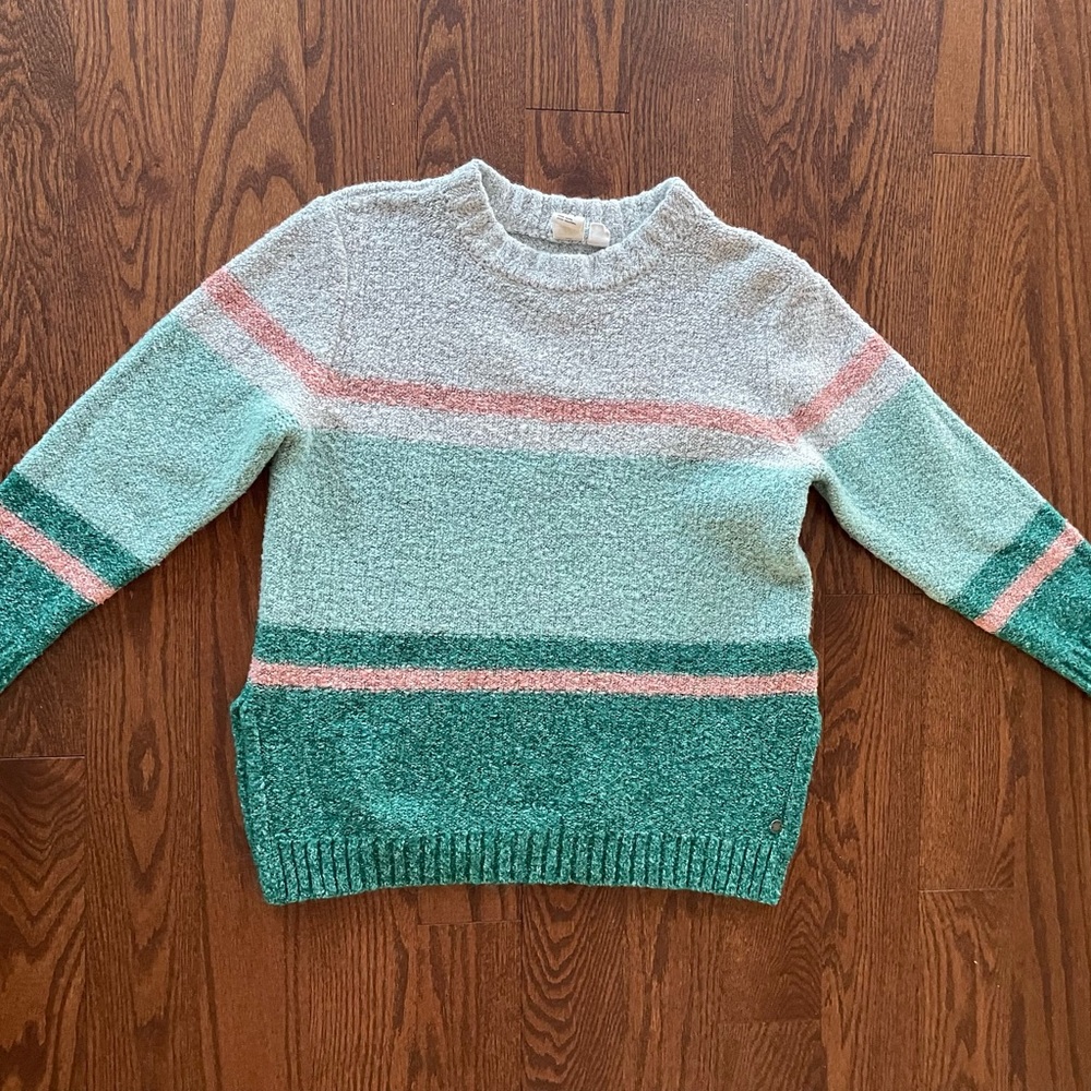Roxy Women's Striped Sweater - Green, Pink, and Gray in size M